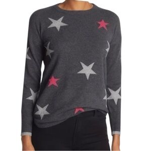 Philosophy 100% Cashmere Gray Sweater W/ Pink & White Star Design Crewneck Smal